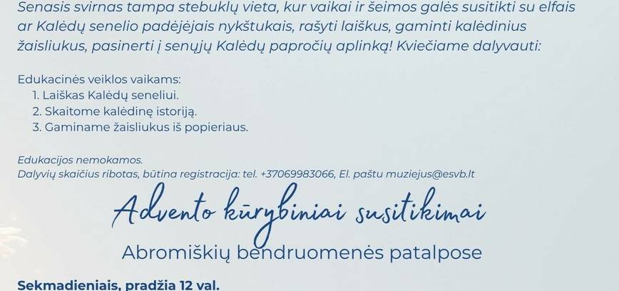 Elektrėnų krašto muziejaus kalėdinių renginių programą